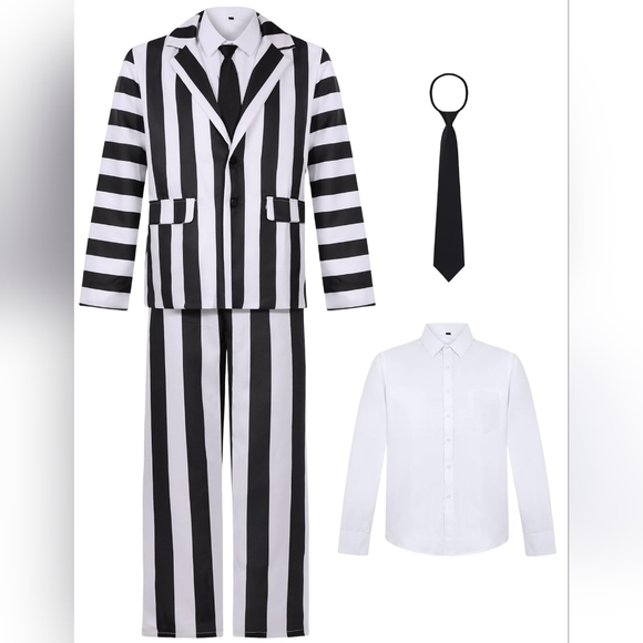 Men's Beetlejuice Beetlejuice Beetlejuice Cosplay Costume Outfit, S - Picture 2 of 12